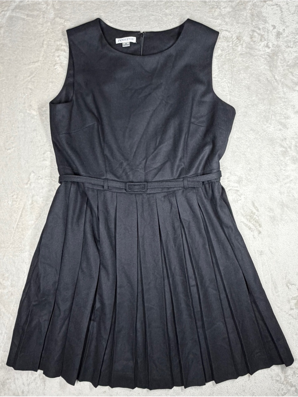 Pendleton 100% Virgin Wool Black Accordion Pleated Sleeveless Mini Dress Size 18